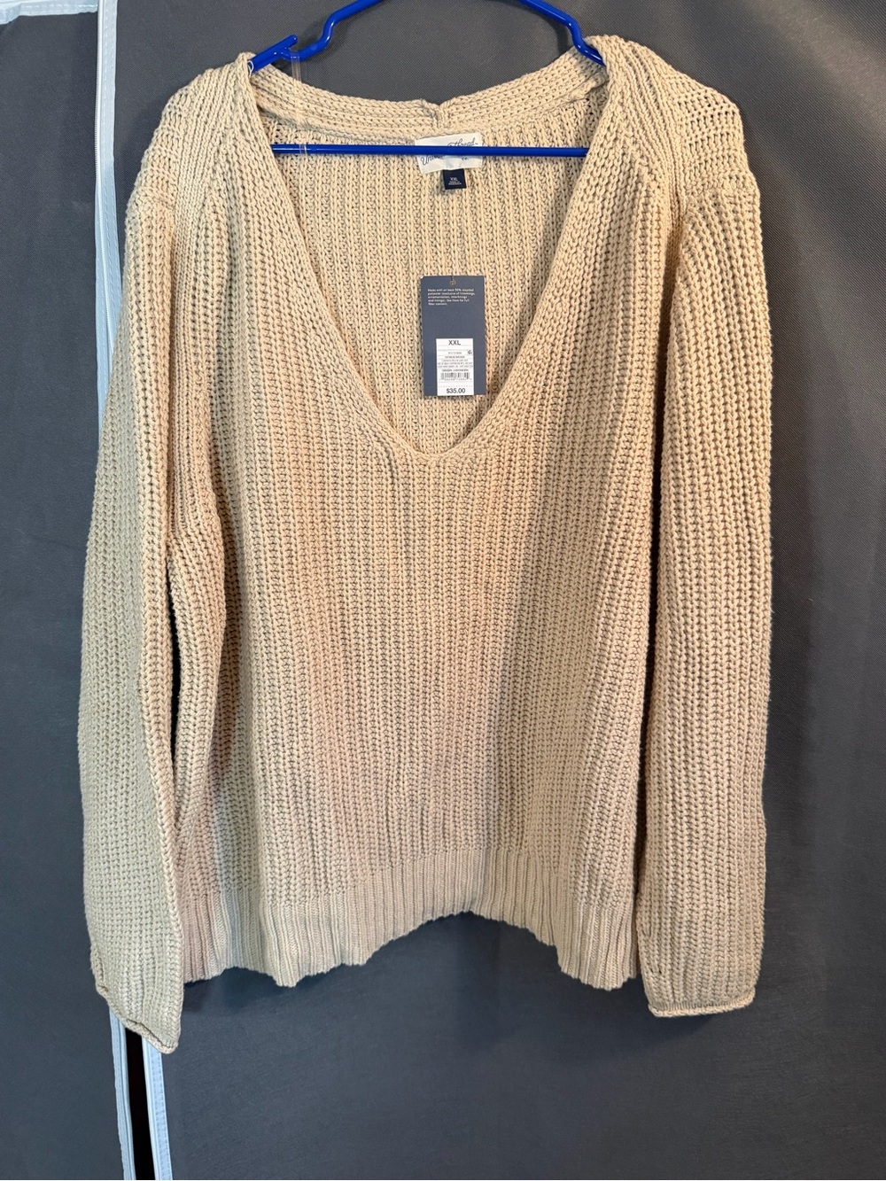 Universal Thread Beige Deep V-Neck Chunky Knit Sweater XXL